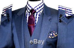 Luxury Mens Reiss London Navy Blue Slim Fit 3 Piece Fitted Suit 40r W34 X L31