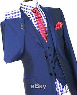 Luxury Mens Ted Baker London Petrol Blue Slim Fit 3 Piece Suit 40r W34 X L31