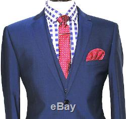 Luxury Mens Ted Baker London Petrol Blue Slim Fit 3 Piece Suit 40r W34 X L31