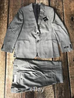 Lauren Ralph Lauren Total Stretch Slim Fit Suit 100% Wool GlenPlaid Grey 48R 43W
