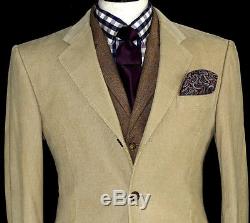 Luxury Mens Burberry Cords Corduroy Bieges 2 Piece Slim Fit Suit 40r W34 X L32