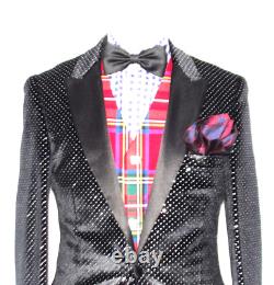 Luxury Mens D&g Dolce Gabbana Black Polka Dots Showbiz Slim Fit Suit 38r W32