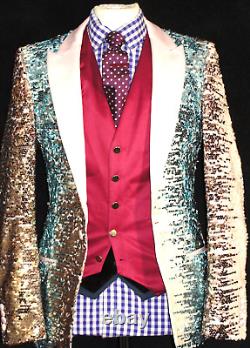 Luxury Mens D&g Dolce Gabbana Mixed Gold Sequin Showbiz Slim Fit Suit 36r W30