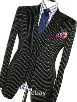 Luxury Mens Dolce & Gabbana D&g Black Pinstripe Slim Fit 3 Piece Suit 40r W34