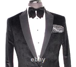 Luxury Mens Gucci Tom Ford Black Corduroy Tuxedo Dinner Slim Fit Suit 38r W32