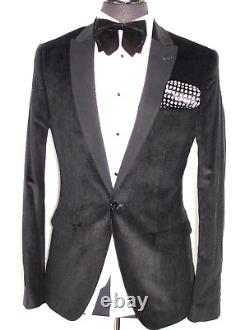 Luxury Mens Gucci Tom Ford Black Corduroy Tuxedo Dinner Slim Fit Suit 38r W32