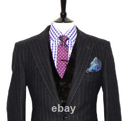 Luxury Mens Gucci Tom Ford Italian Black Pinstripe Tweed Slim Fit Suit 40r W34