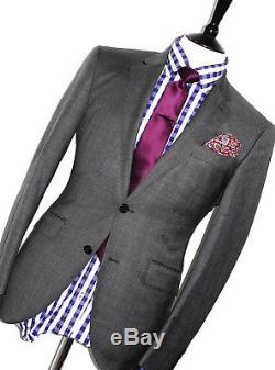 Luxury Mens Hackett London Sharkskin Charcoal Grey Slim Fit Suit 38r W32 X 28l