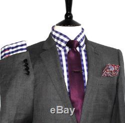 Luxury Mens Hackett London Sharkskin Charcoal Grey Slim Fit Suit 38r W32 X 28l