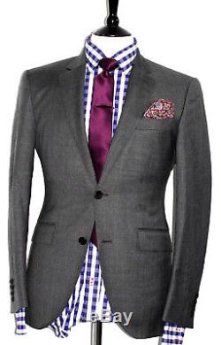 Luxury Mens Hackett London Sharkskin Charcoal Grey Slim Fit Suit 38r W32 X 29l