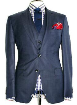 Luxury Mens Hugo Boss Italian Navy Textured 3 Piece Slim Fit Suit 42r W36 X L32