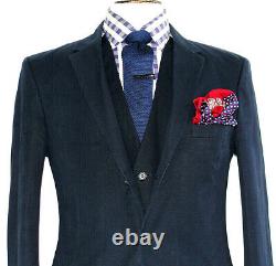 Luxury Mens Hugo Boss Navy Cotton 3 Piece Slim Fit Suit 40r W34 X L32