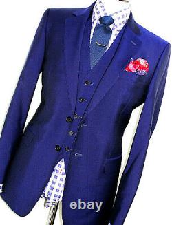 Luxury Mens Jaeger London Royal Blue 3 Piece Slim Fit Suit 40r W34 X L32