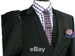 Luxury Mens Luxury Hugo Boss Stripey Black 3 Piece Slim Fit Suit 42r W36 X L32