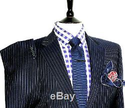 Luxury Mens Ozwald Boateng Savile Row Navy Pinstripe Slim Fit Suit 40r W34 X L29