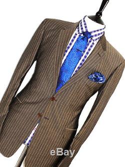 Luxury Mens Paul Smith London Brown Chalkstripe Slim Fit Suit 40r W34 X L32