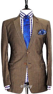 Luxury Mens Paul Smith London Brown Chalkstripe Slim Fit Suit 40r W34 X L32