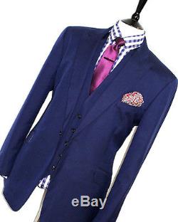 Luxury Mens Reiss London Royal Blue Slim Fit 3 Piece Fitted Suit 46r W40 X L32