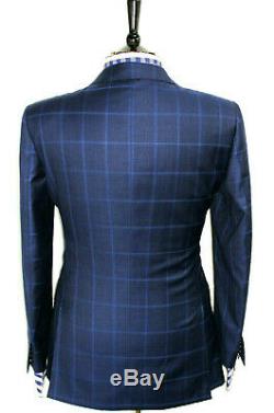 Luxury Mens Suitsupply Italian Blue Box Check Slim Fit Suit 40r W34 X L31