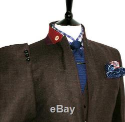 Luxury Mens Ted Baker London Burgundy Check Slim Fit Suit Jacket & Waistcoat 40r