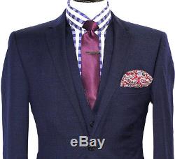 Luxury Mens Ted Baker London Textured Navy Slim Fit 3 Piece Suit 38r W32 X L32
