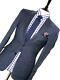 Luxury Mens Thom Sweeney London Navy Box Check Slim Fit Suit 36s W30 X L30