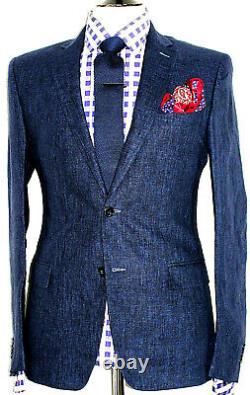 Luxury Mens Versace Collection Denim Look Linen Slim Fit Suit 38r W32 X L32