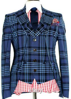 Luxury Mens Vivienne Westwood Waistcoat Combo Attached Blue Suit Jacket 40r