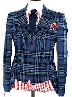 Luxury Mens Vivienne Westwood Waistcoat Combo Attached Blue Suit Jacket 40r
