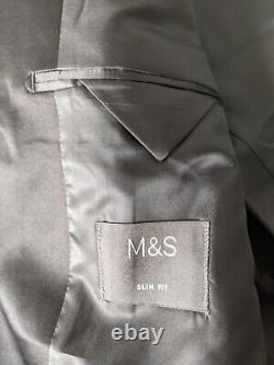 M&S 2 Piece Tuxedo + Shirt + Bow tie Slim Fit Men's Black 40R Jacket 34W 34L