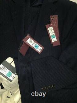 M&S COLLECTION LUXURY Navy Striped Slim Fit Wool Suit PRP £199