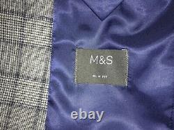 M&S Mens Slim Fit GREY Checked SUIT 38 Short W32 L29 BNWT £130 -GORGEOUS
