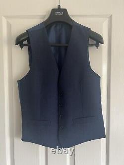 M&s 3 piece super slim fit navy blue suit Jacket Waistcoat Trousers Small Mens