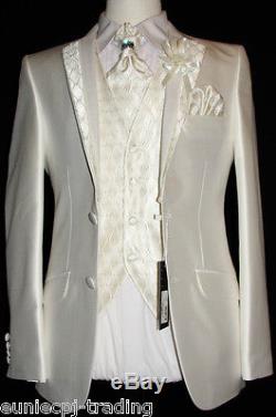 Mens New 5 Pce Cream Wedding/party Slim-fit Single Breasted Designer Suit 40 W34
