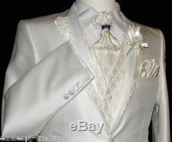 Mens New 5 Pce Cream Wedding/party Slim-fit Single Breasted Designer Suit 40 W34