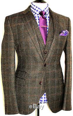 Mens Next Traditional Fine Tweed Shooting 3 Piece Slim Fit Suit 42r W36 X L32