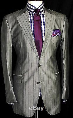 Mens Ozwald Boateng Savile Row Stripy Sharkskin Grey Slim Fit Suit 46r W38 X L33