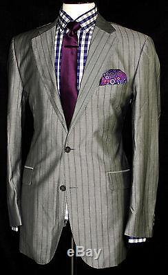Mens Ozwald Boateng Savile Row Stripy Sharkskin Grey Slim Fit Suit 46r W38 X L33