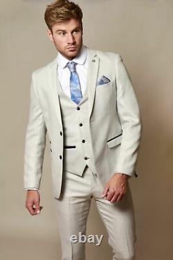 Marc Darcy Men's Stylish Stone Slim Tailored Blazer Suit Separate 3 Pies Set