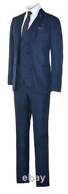 Marc Darcy Mens 3 Piece Blue Suit Tailored Fit Smart Formal Wedding Party Suit