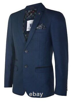 Marc Darcy Mens 3 Piece Blue Suit Tailored Fit Smart Formal Wedding Party Suit