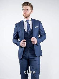 Marco Prince Grande Men's 3 Piece Blue Slim Fit Textured Suit