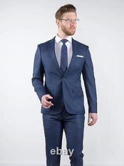 Marco Prince Grande Men's 3 Piece Blue Slim Fit Textured Suit