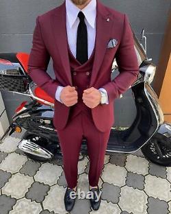 Maroon Slim-Fit Suit 3-Piece, All Sizes Acceptable #82