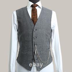 Men 3 Piece Suit Vintage Wedding Grey Check Formal Slim Fit 40R W36 L31
