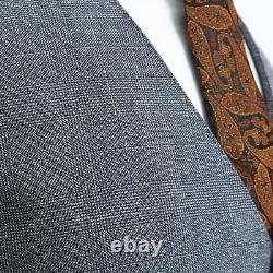 Men 3 Piece Suit Vintage Wedding Grey Check Formal Slim Fit 40R W36 L31