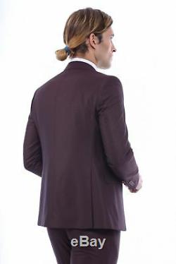 Men 3pc Vested Suit European Wessi J. Valintin European Slim Fit 127-80 Burgundy