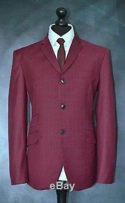 Men Berry Pow Check Mod Ska Skinhead 3 Button Suit slim fitting SIZE 36 TO 50