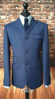 Men Blue Red Dogtooth Mod Ska Skinhead 3 Button Suit slim fitting SIZE 36 TO 50
