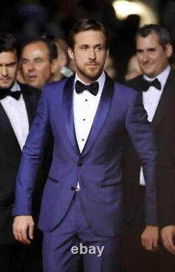 Men Blue Slim Fit Suit Groomsmen Tuxedo Formal Suit Wedding Party Wear Coat+Pant